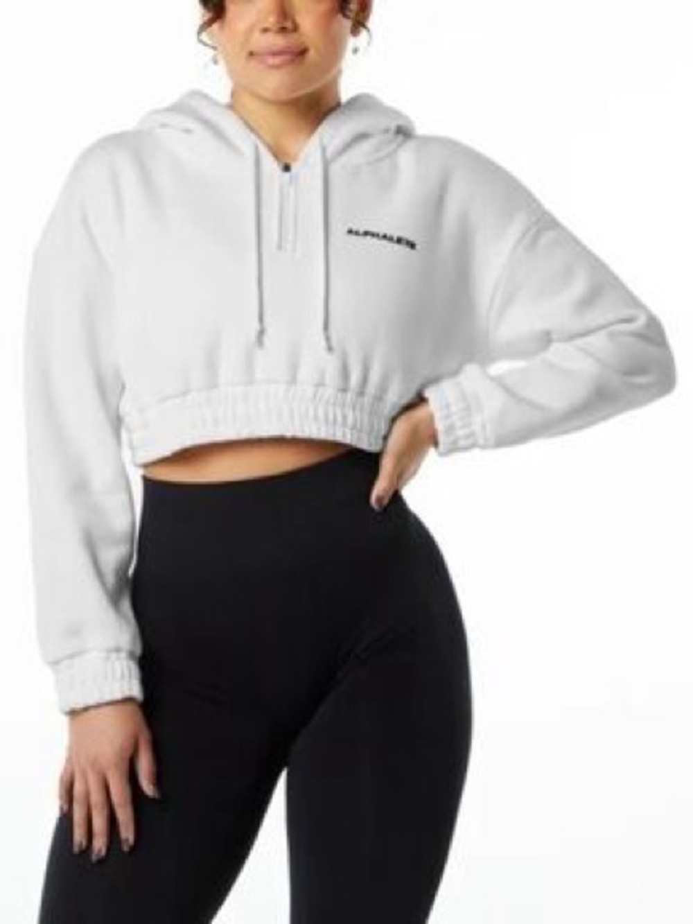 ALPHALETE - White Crop Hoodie half zip pullover sweatshirt size small